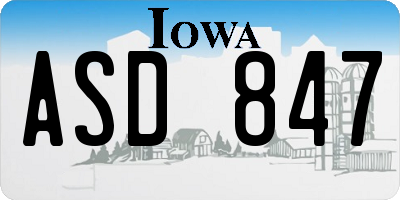 IA license plate ASD847