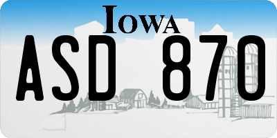 IA license plate ASD870