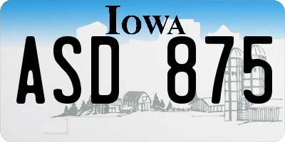 IA license plate ASD875