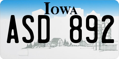 IA license plate ASD892