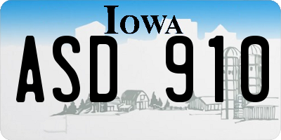 IA license plate ASD910