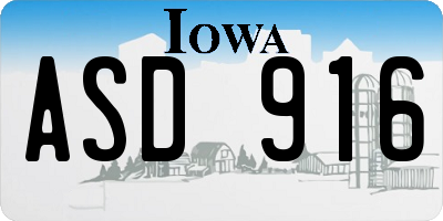 IA license plate ASD916