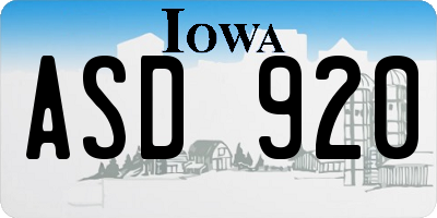 IA license plate ASD920