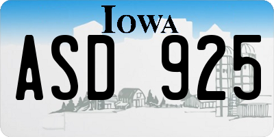 IA license plate ASD925