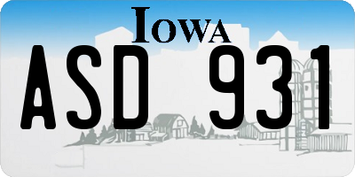 IA license plate ASD931