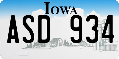IA license plate ASD934