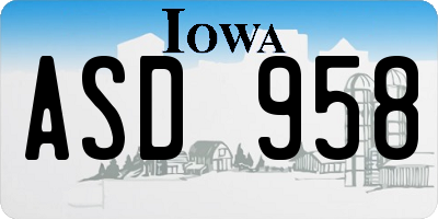 IA license plate ASD958