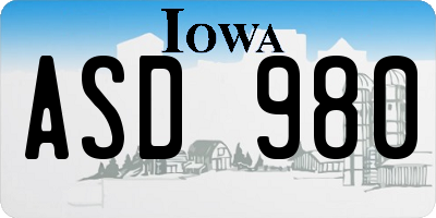IA license plate ASD980