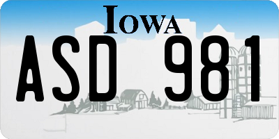 IA license plate ASD981