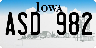 IA license plate ASD982