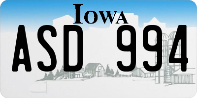 IA license plate ASD994