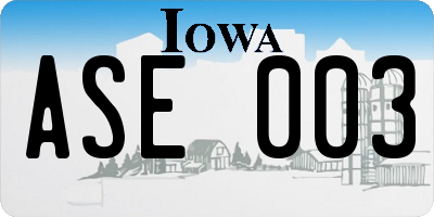 IA license plate ASE003