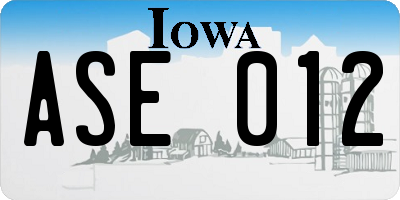 IA license plate ASE012