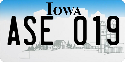 IA license plate ASE019