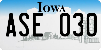 IA license plate ASE030