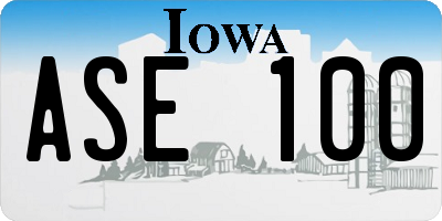 IA license plate ASE100