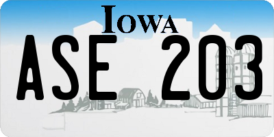 IA license plate ASE203