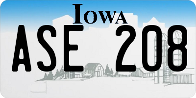 IA license plate ASE208