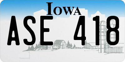 IA license plate ASE418