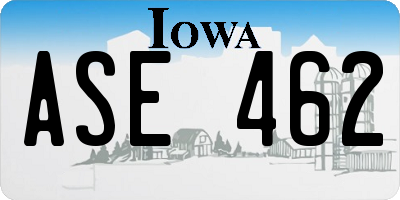 IA license plate ASE462