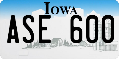 IA license plate ASE600