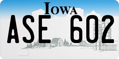 IA license plate ASE602