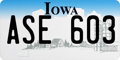 IA license plate ASE603