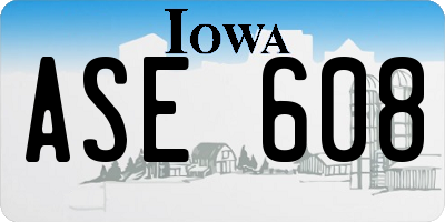 IA license plate ASE608