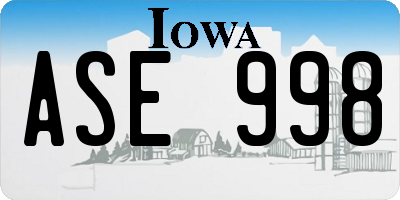 IA license plate ASE998