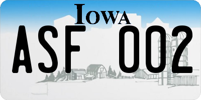 IA license plate ASF002