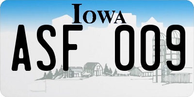 IA license plate ASF009