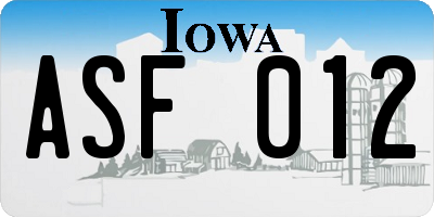 IA license plate ASF012