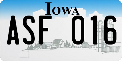 IA license plate ASF016