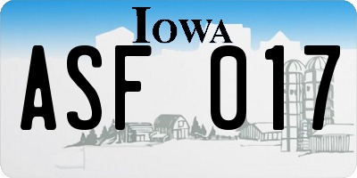 IA license plate ASF017