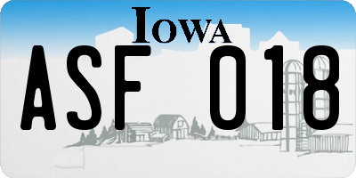 IA license plate ASF018