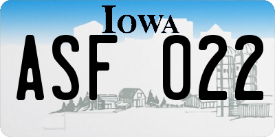 IA license plate ASF022