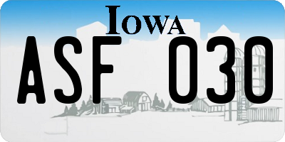 IA license plate ASF030