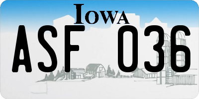 IA license plate ASF036