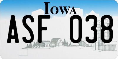 IA license plate ASF038