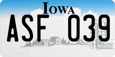 IA license plate ASF039