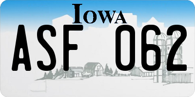 IA license plate ASF062