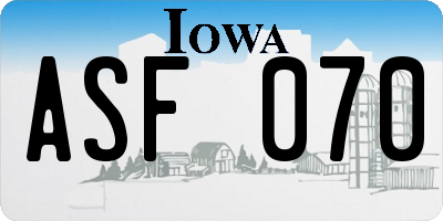 IA license plate ASF070