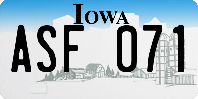 IA license plate ASF071