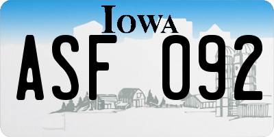 IA license plate ASF092