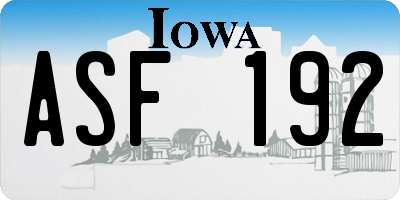 IA license plate ASF192