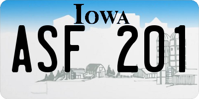 IA license plate ASF201