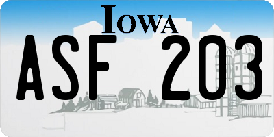 IA license plate ASF203