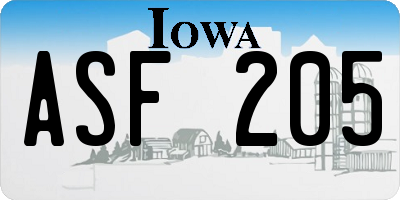 IA license plate ASF205