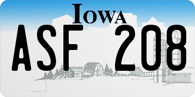 IA license plate ASF208