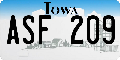 IA license plate ASF209